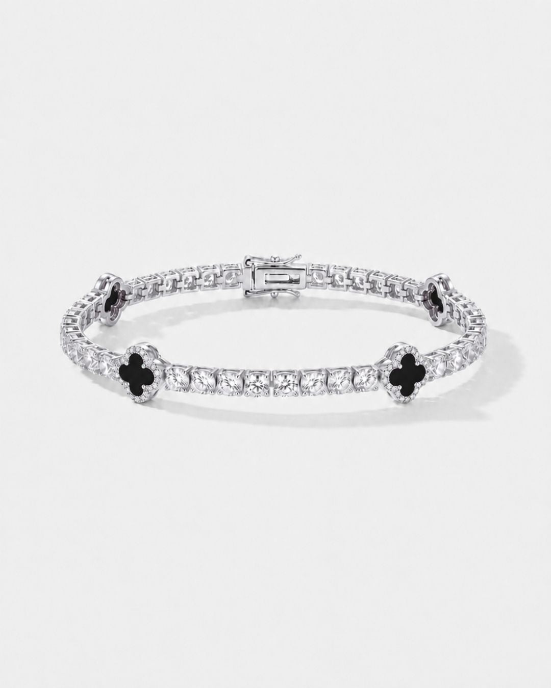 Bruce & Co Black Clover Tennis Bracelet, Silver-Plated