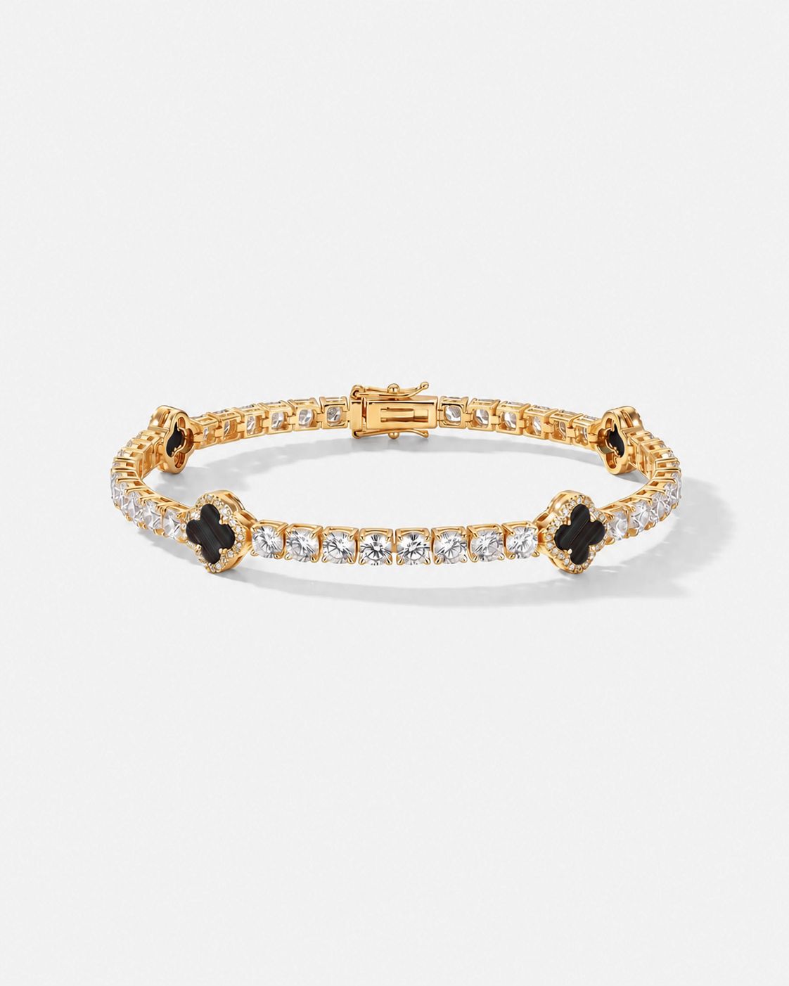 Bruce & Co Black Clover Tennis Bracelet, Gold-Plated