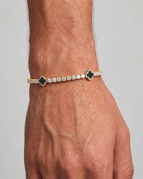 Bruce & Co Black Clover Tennis Bracelet, Gold-Plated