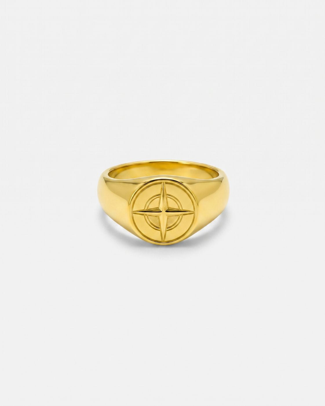 Bruce & Co Men’s Compass Signet Ring, Gold PVD Finish, US 7–12