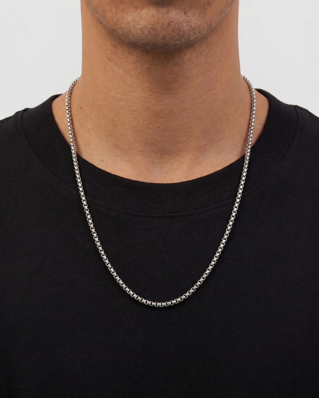 Bruce & Co Côte – Men’s Box Chain Necklace, Silver-Tone Stainless Steel