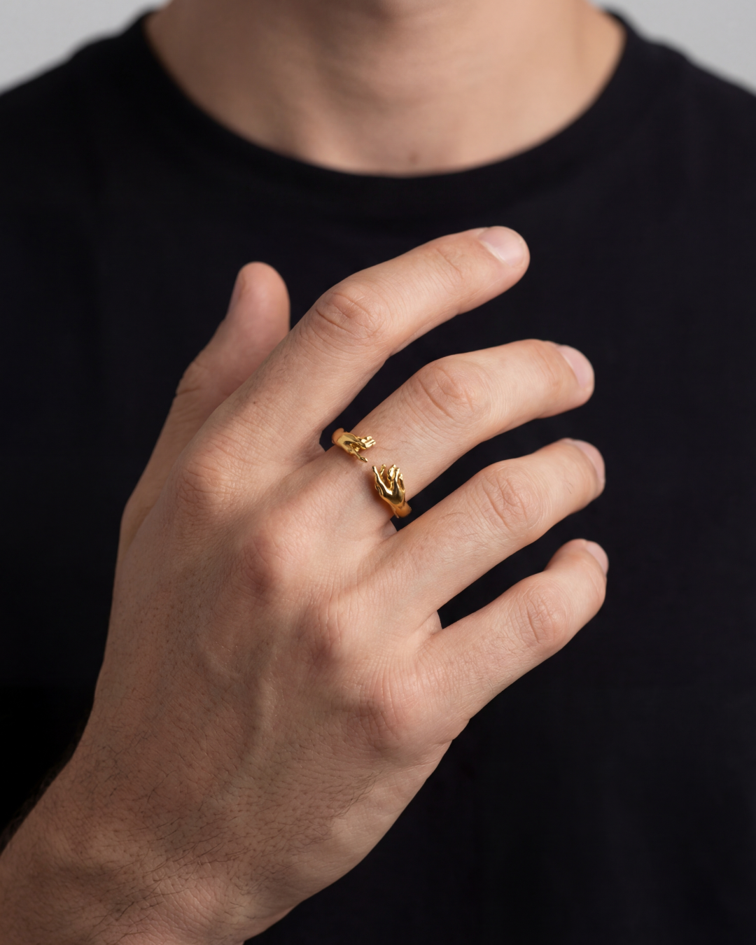 Bruce & Co Creation of Adam Adjustable Hands Ring, Gold-Plated