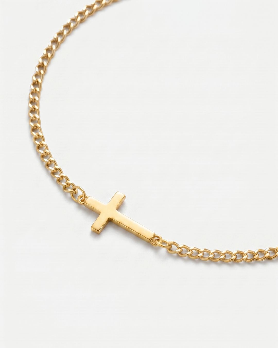 Bruce & Co Men’s Cuban Link Cross Bracelet, 18K Gold-Plated