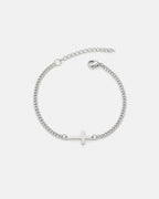 Bruce & Co Men’s Cuban Link Cross Bracelet, Silver-Tone Stainless Steel
