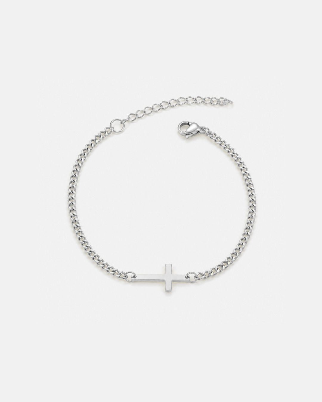 Bruce & Co Men’s Cuban Link Cross Bracelet, Silver-Tone Stainless Steel