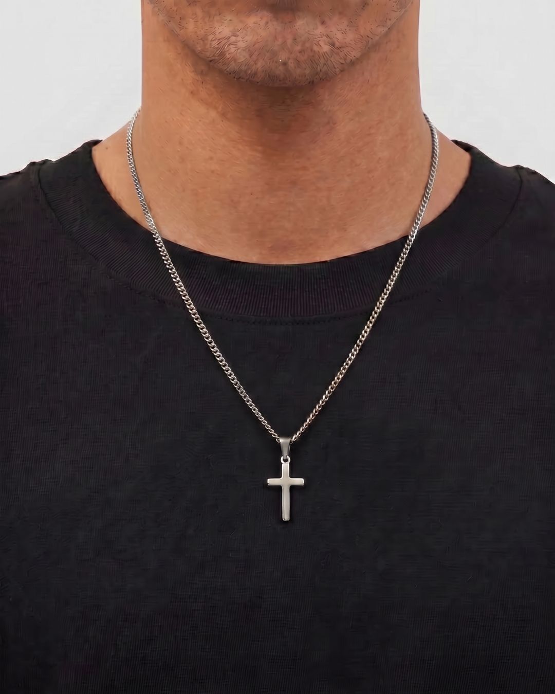 Bruce & Co Men’s Cross Pendant Necklace, Silver-Tone Stainless Steel