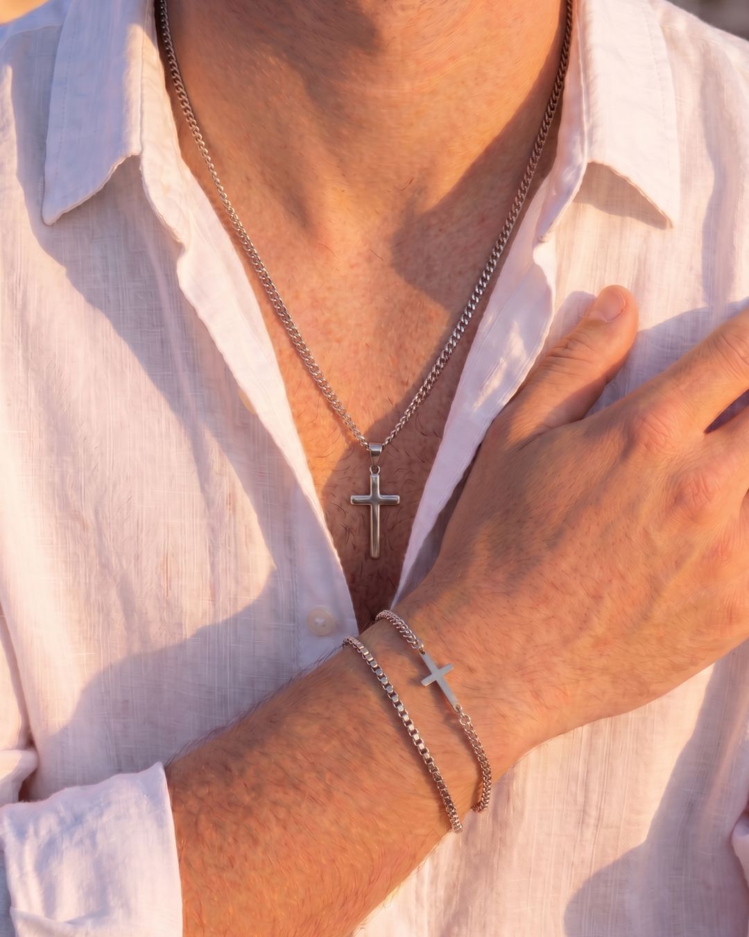 Bruce & Co Men’s Cross Pendant Necklace, Silver-Tone Stainless Steel