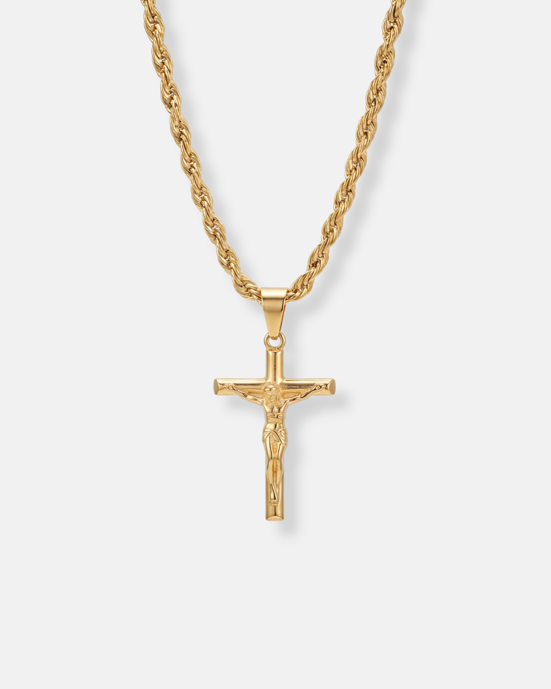 Bruce & Co Men’s Crucifix Pendant Rope Necklace, Gold-Tone Steel