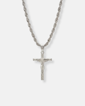 Bruce & Co Men’s Crucifix Pendant Rope Necklace, Silver-Tone Steel