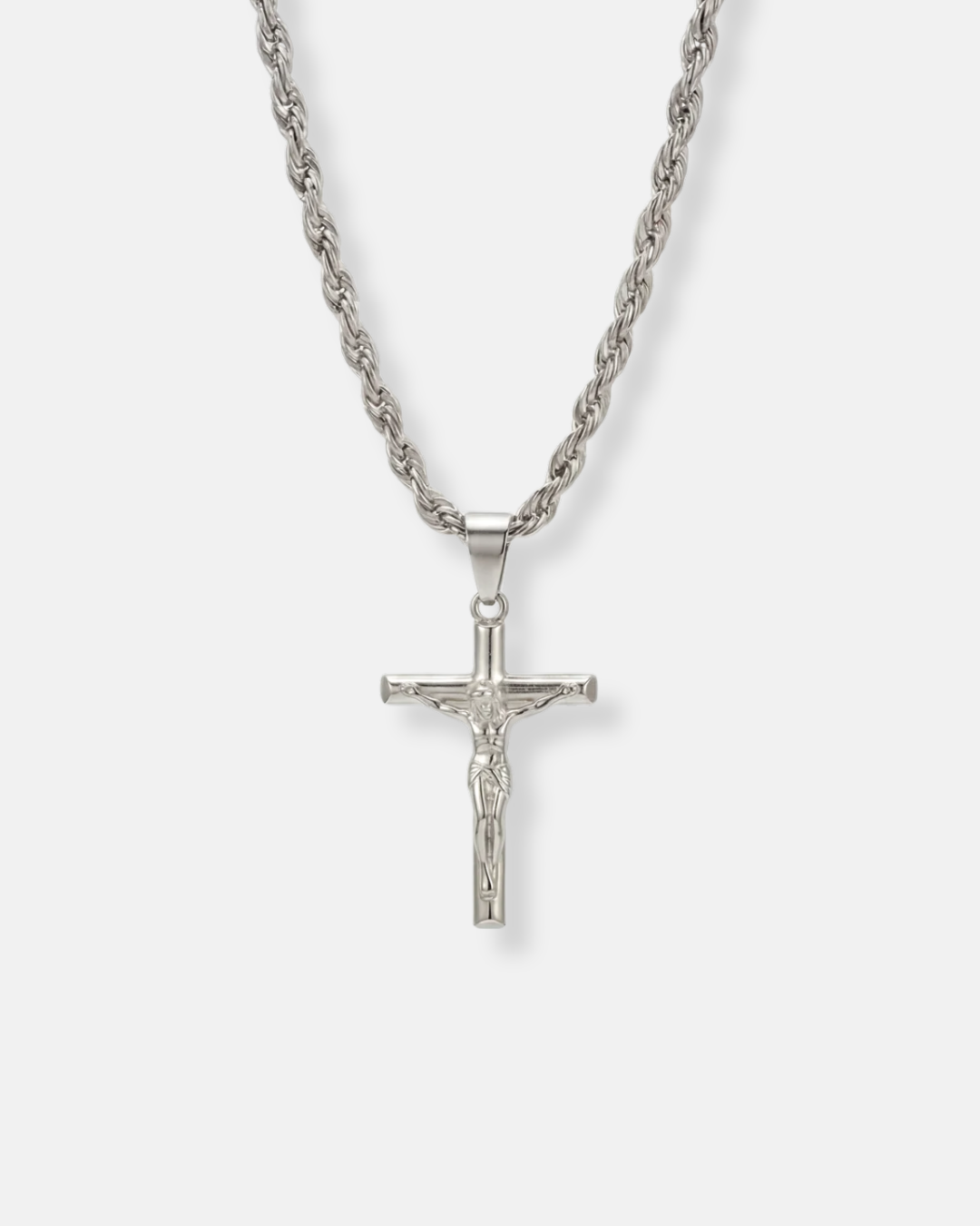 Bruce & Co Men’s Crucifix Pendant Rope Necklace, Silver-Tone Steel