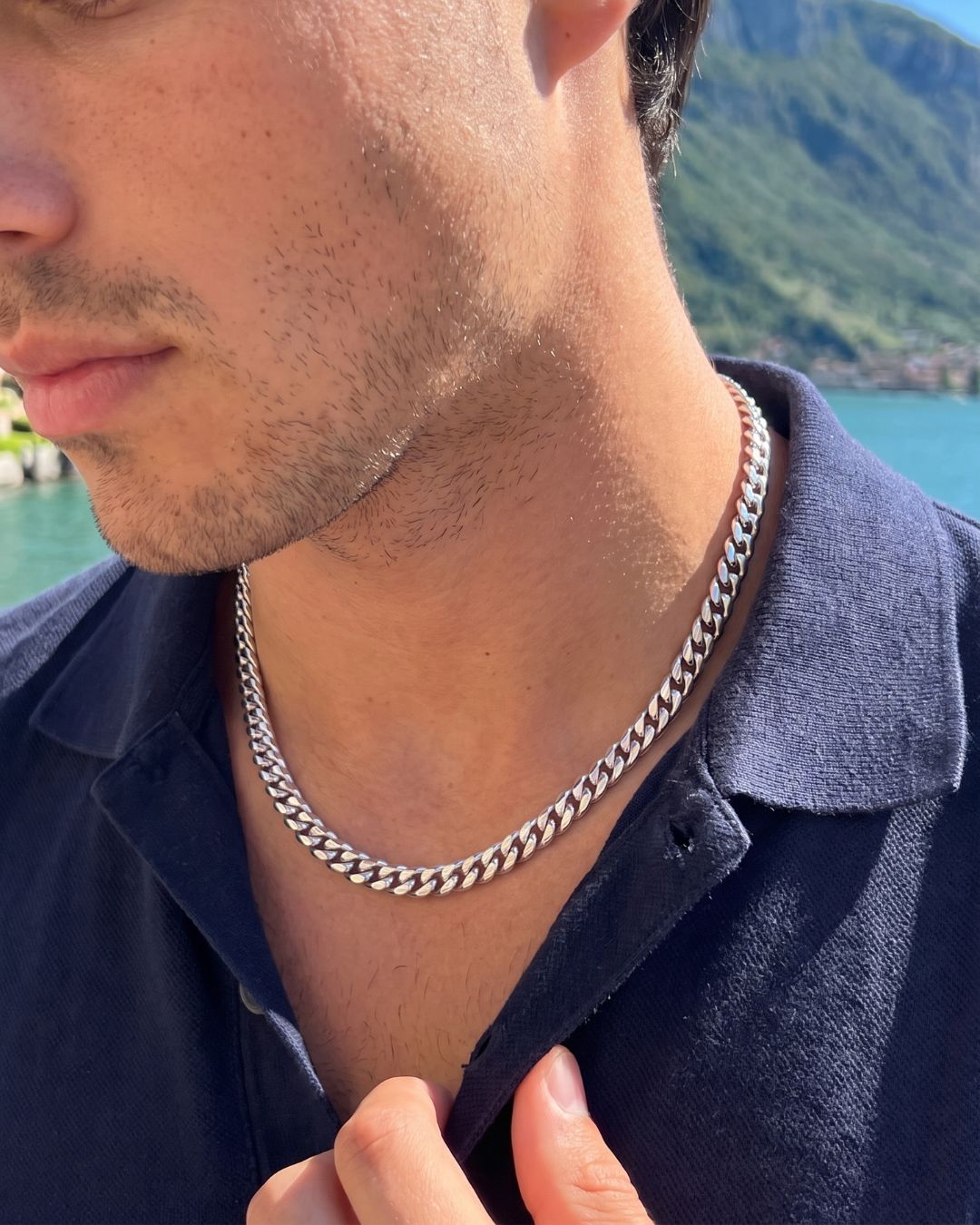 Bruce & Co Men’s Silver-Tone Stainless Steel Cuban Chain Necklace, 5 mm