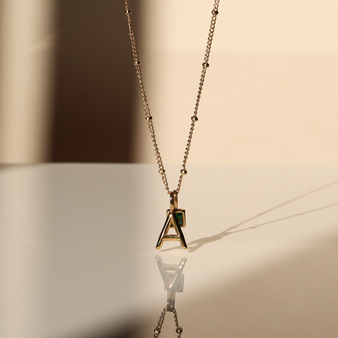 Bruce & Co Initial & Birthstone Charm Necklace