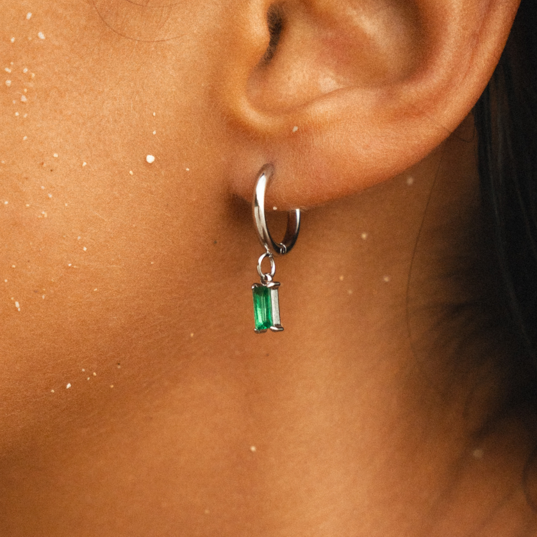 Bruce & Co Green Zircon Drop Hoop Earrings, 3 × 6 mm