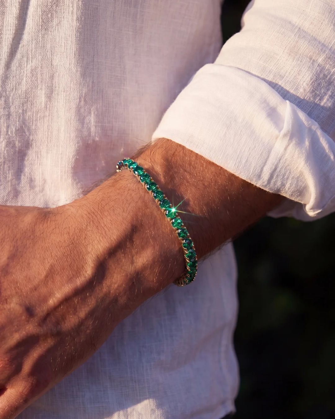 Bruce & Co Green Zircon Tennis Bracelet, 4 mm, 14K Gold-Plated