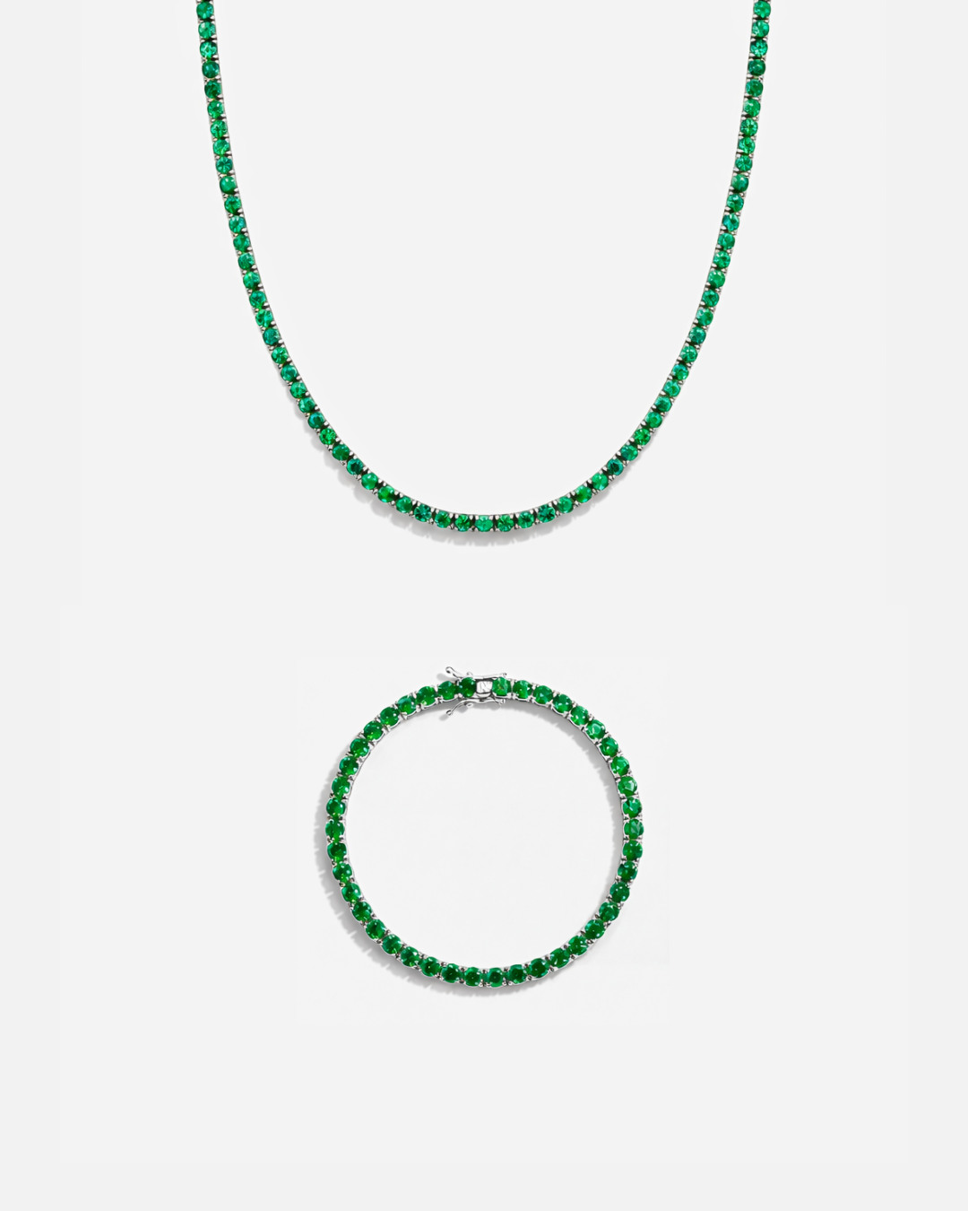 Bruce & Co Green Zircon Tennis Necklace and Bracelet Set, 4 mm, White-Gold-Plated