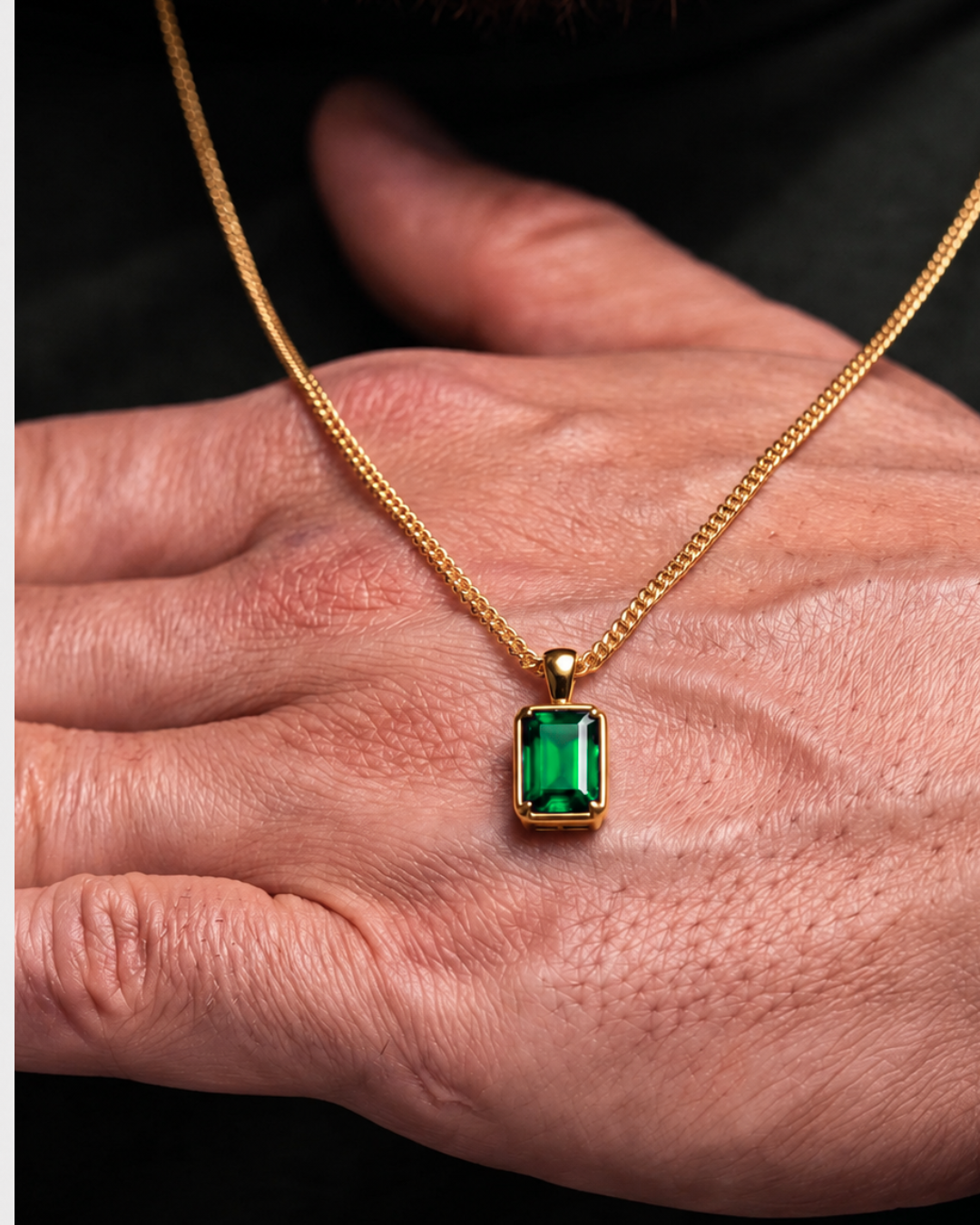 Bruce & Co Men’s 1 Carat Lab-Grown Emerald Pendant Necklace, 18K Gold-Plated