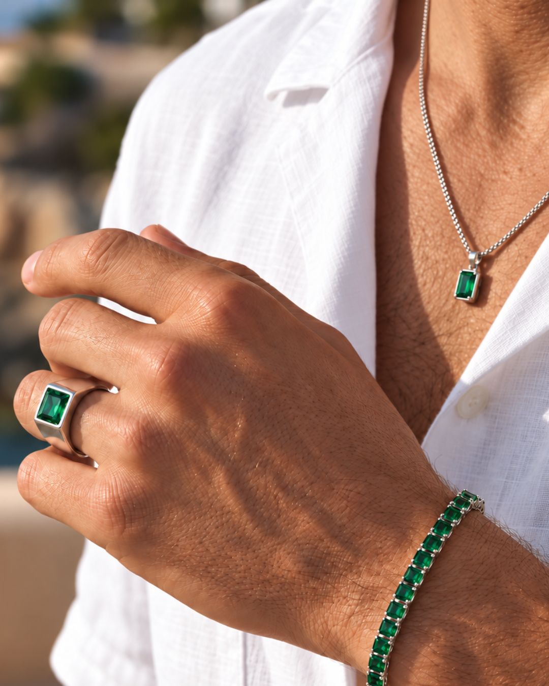 Bruce & Co Men’s 2 Carat Lab-Grown Emerald Pendant Necklace, 925 Silver