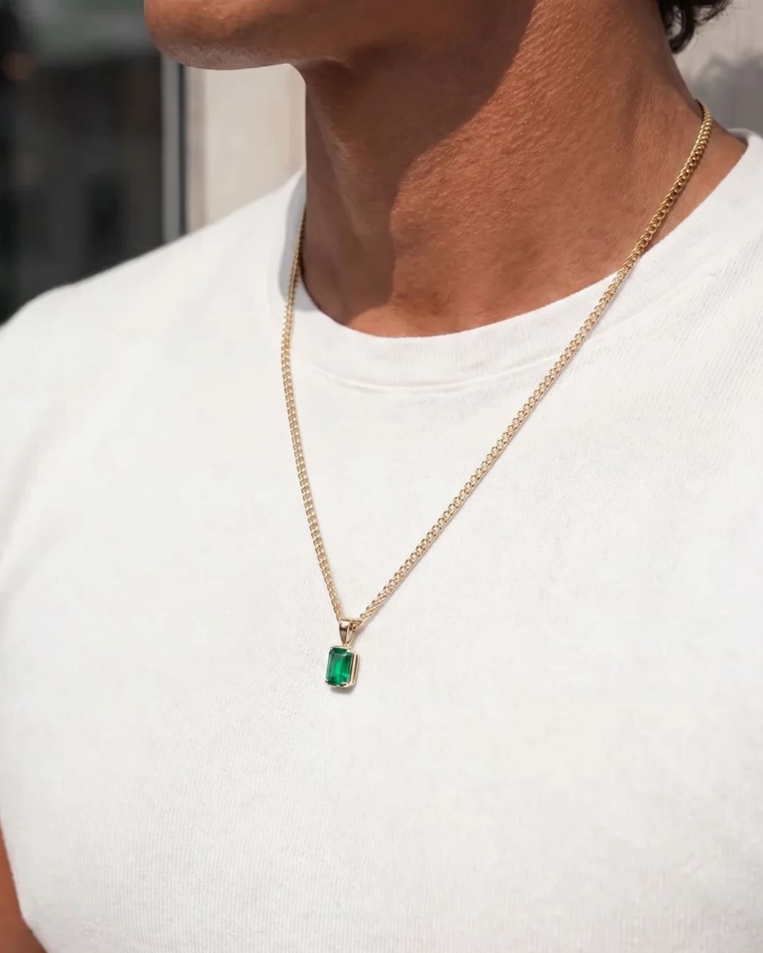 Bruce & Co Men’s 1 Carat Lab-Grown Emerald Pendant Necklace, 18K Gold-Plated