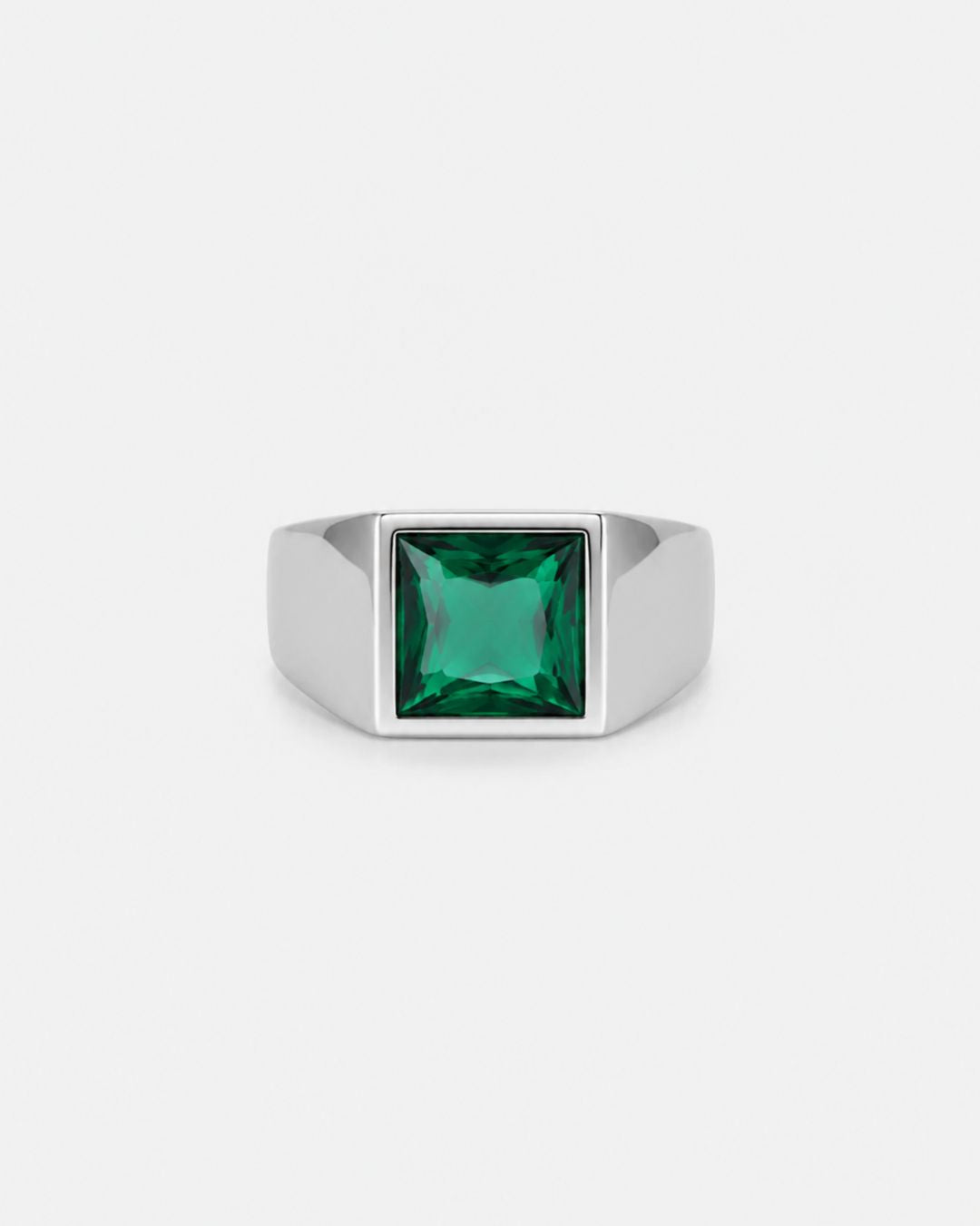 Bruce & Co Men’s Green Zirconia Square Signet Ring, Silver-Tone
