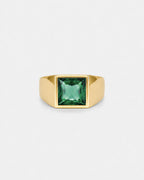 Bruce & Co Men’s Green Zirconia Square Signet Ring, Gold-Tone