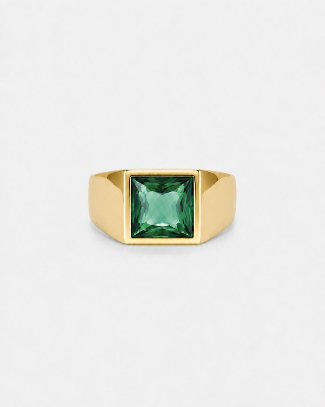 Bruce & Co Men’s Green Zirconia Square Signet Ring, Gold-Tone
