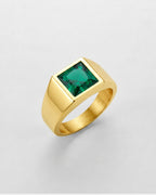 Bruce & Co Men’s Green Zirconia Square Signet Ring, Gold-Tone