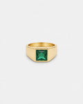 Bruce & Co Men’s Green Zirconia Square Signet Ring, Gold-Tone