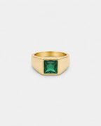 Bruce & Co Men’s Green Zirconia Square Signet Ring, Gold-Tone