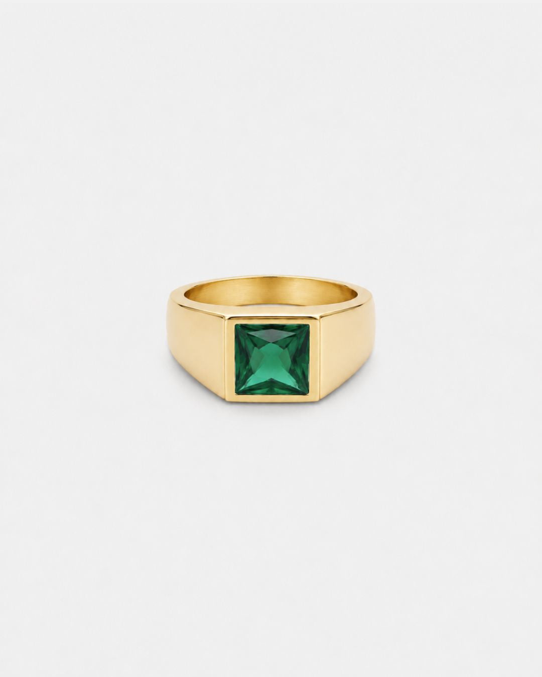 Bruce & Co Men’s Green Zirconia Square Signet Ring, Gold-Tone