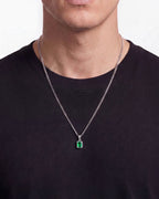 Bruce & Co Men’s 1 ct Lab-Grown Emerald Pendant Necklace, 925 Silver Pendant