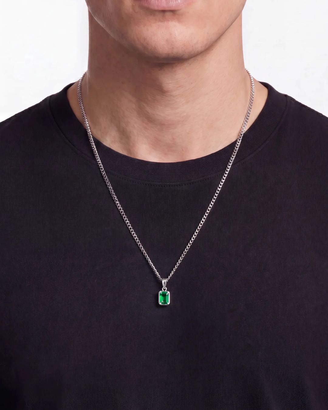 Bruce & Co Men’s 1 ct Lab-Grown Emerald Pendant Necklace, 925 Silver Pendant