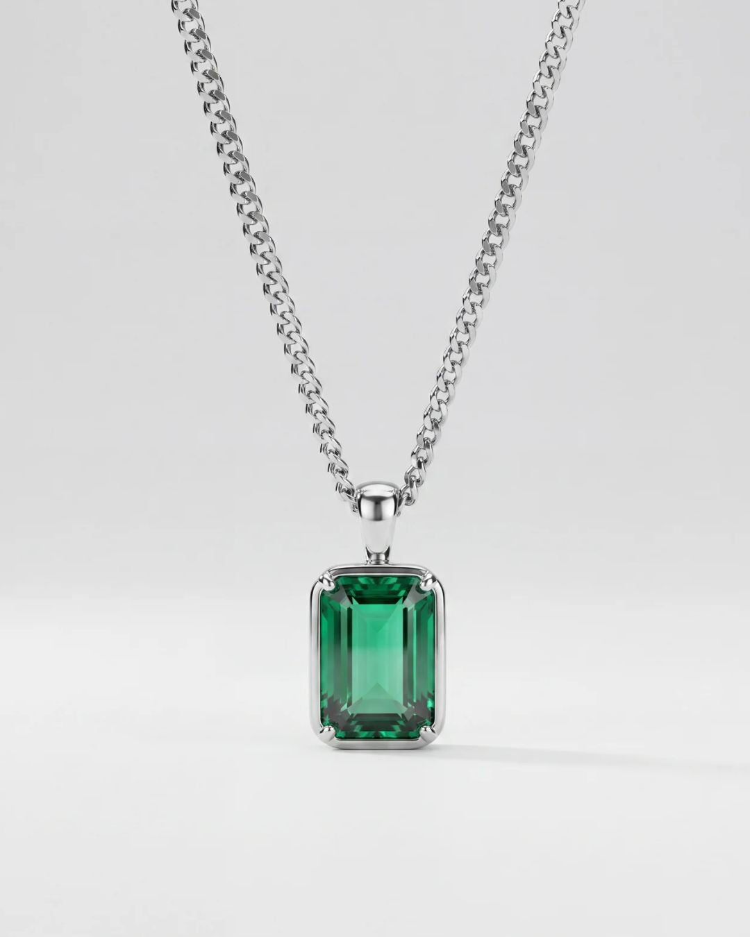 Bruce & Co Men’s 1 ct Lab-Grown Emerald Pendant Necklace, 925 Silver Pendant