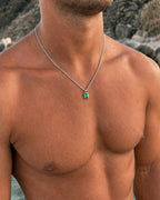 Bruce & Co Men’s 1 ct Lab-Grown Emerald Pendant Necklace, 925 Silver Pendant