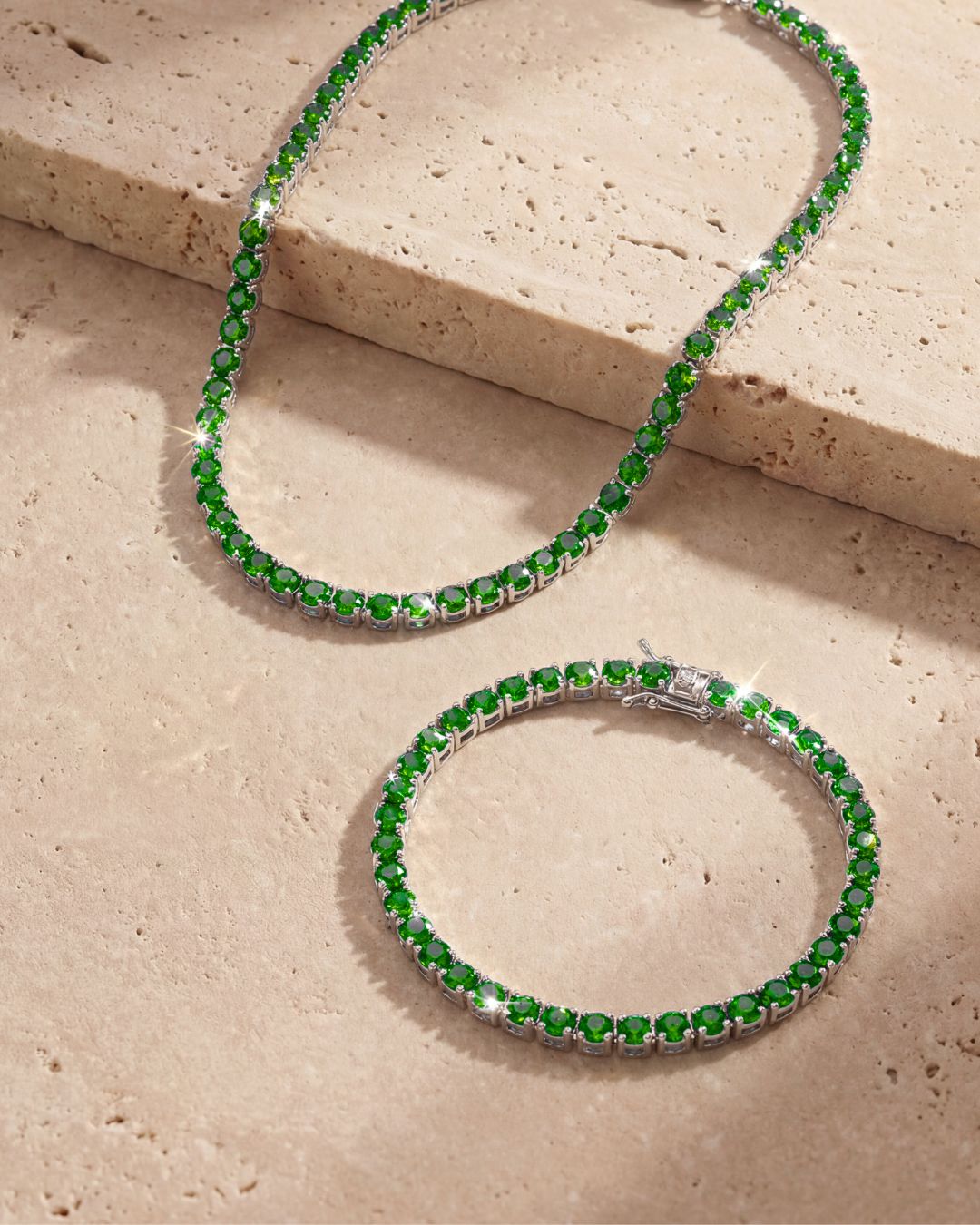Bruce & Co Green Zircon Tennis Necklace and Bracelet Set, 4 mm, White-Gold-Plated