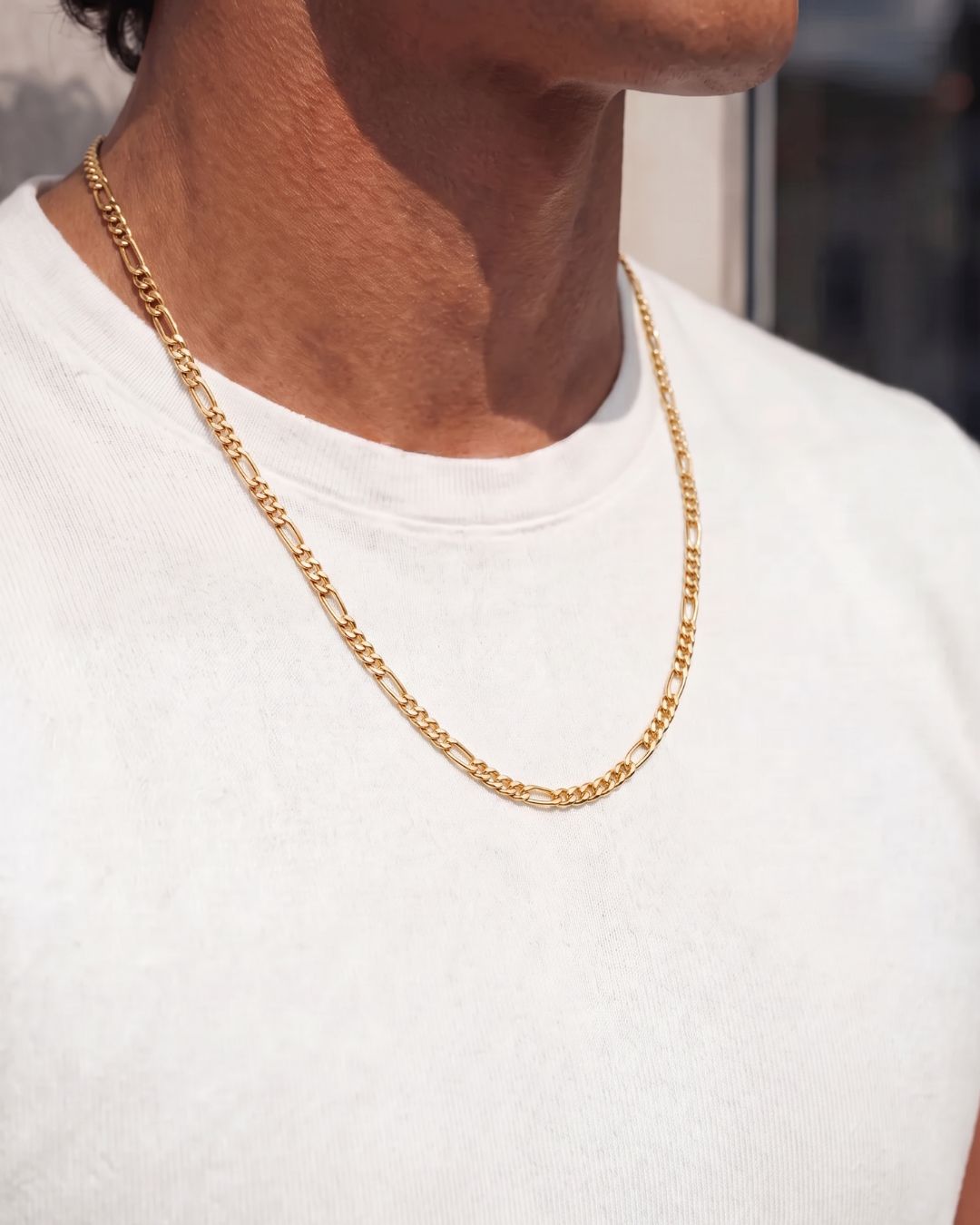 Bruce & Co Men’s 18K Gold-Plated Figaro Chain Necklace, 3 mm