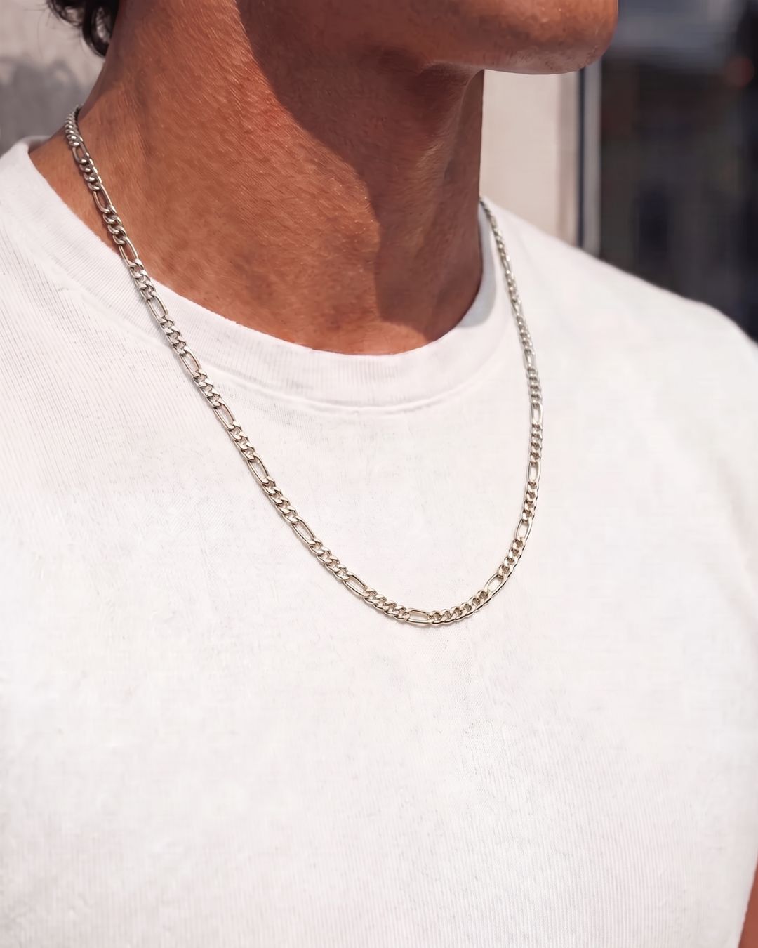 Bruce & Co Men’s Silver-Tone Stainless Steel Figaro Chain Necklace, 3 mm