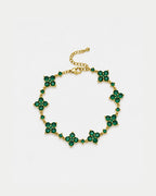 Bruce & Co Green Zircon Clover Bracelet, Gold-Plated Copper, Adjustable