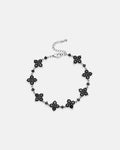 Bruce & Co Black Zircon Clover Bracelet, Silver-Plated Copper, Adjustable