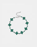 Bruce & Co Green Zircon Clover Bracelet, Silver-Plated Copper, Adjustable