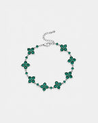Bruce & Co Green Zircon Clover Bracelet, Silver-Plated Copper, Adjustable