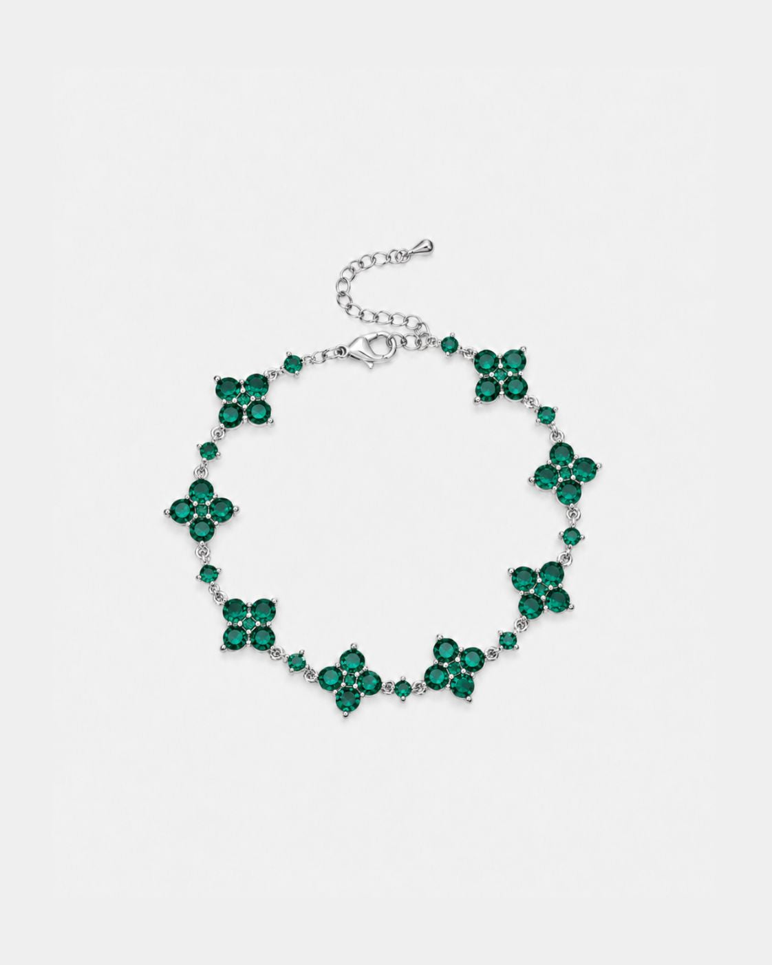 Bruce & Co Green Zircon Clover Bracelet, Silver-Plated Copper, Adjustable