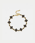 Bruce & Co Black Zircon Clover Bracelet, Gold-Plated Copper, Adjustable