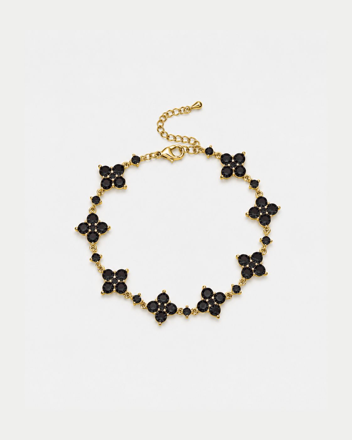 Bruce & Co Black Zircon Clover Bracelet, Gold-Plated Copper, Adjustable
