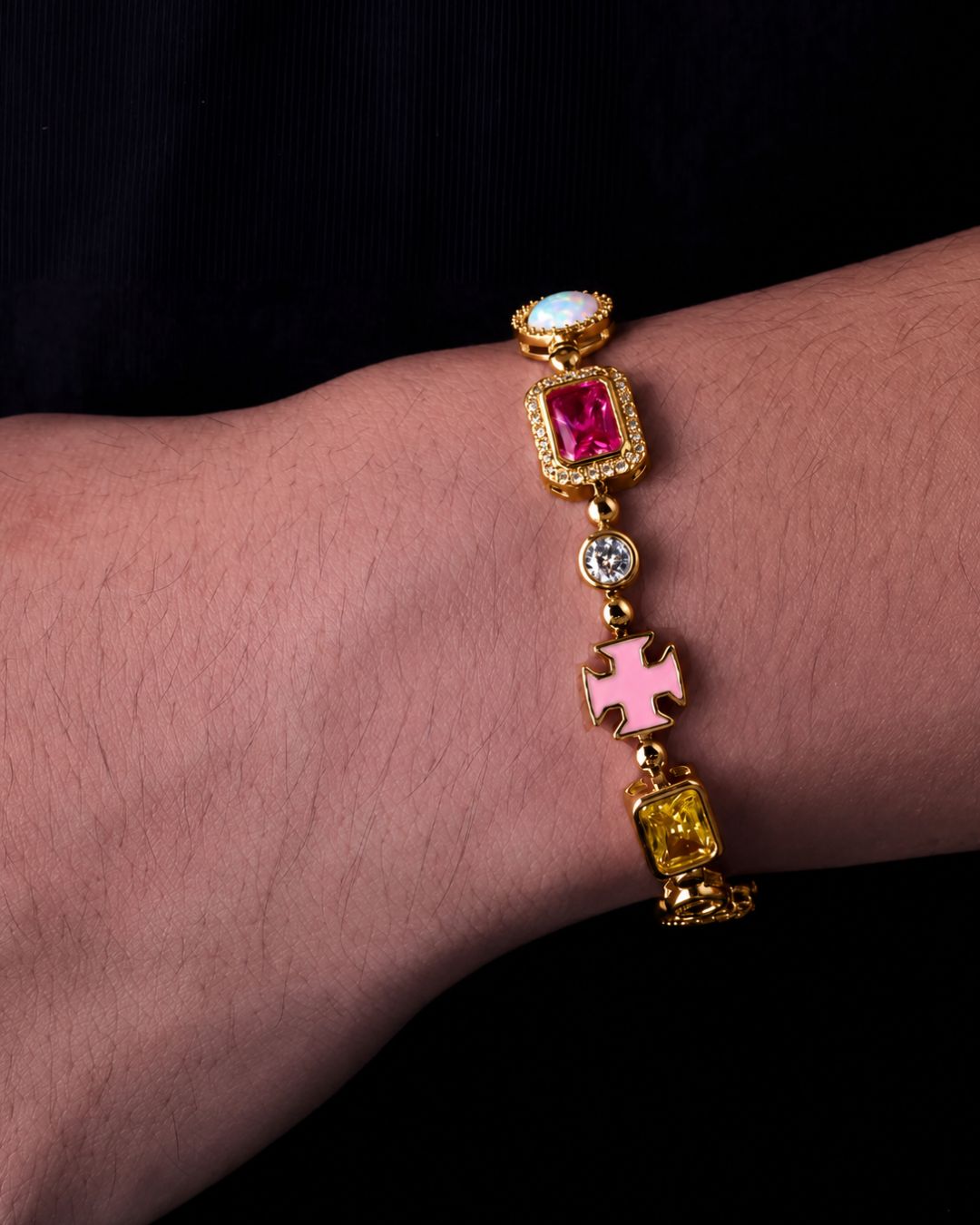 Bruce & Co Men’s Multicolor Geometric Bracelet, 18K Gold-Plated Steel