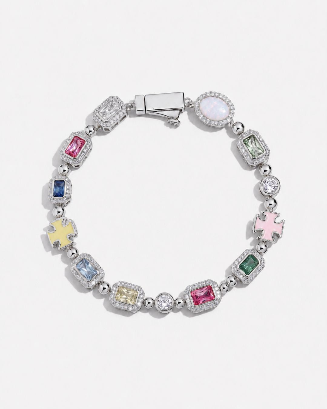 Bruce & Co Men’s Multicolor Geometric Bracelet, White-Gold-Plated Steel