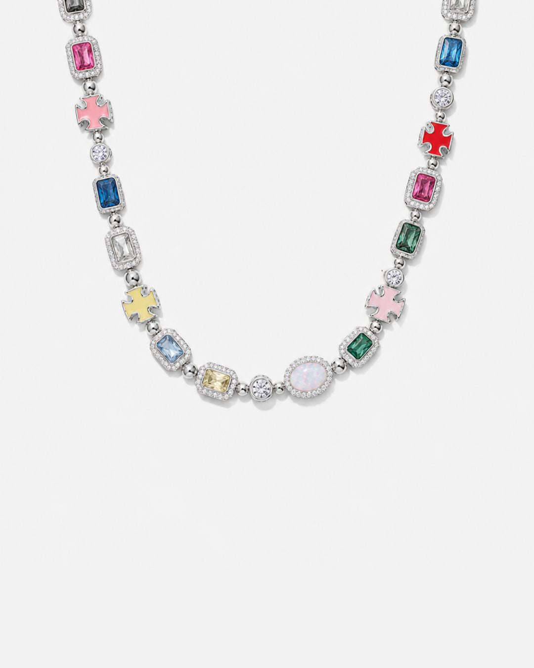 Bruce & Co Men’s Multicolor Geometric Necklace, White-Gold-Plated Steel