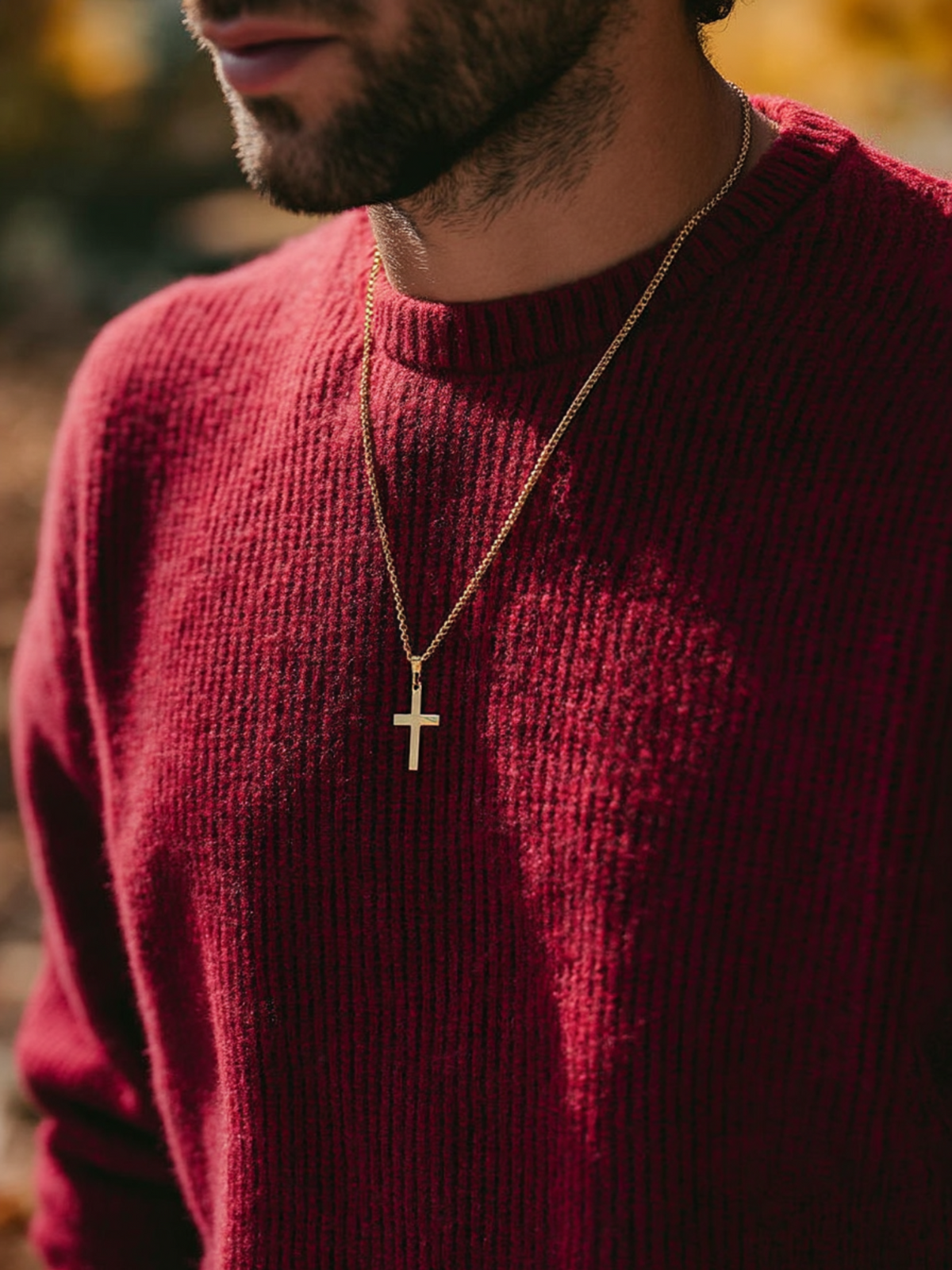 Bruce & Co Men’s Cross Pendant Necklace, 60 cm, 14K Gold-Plated