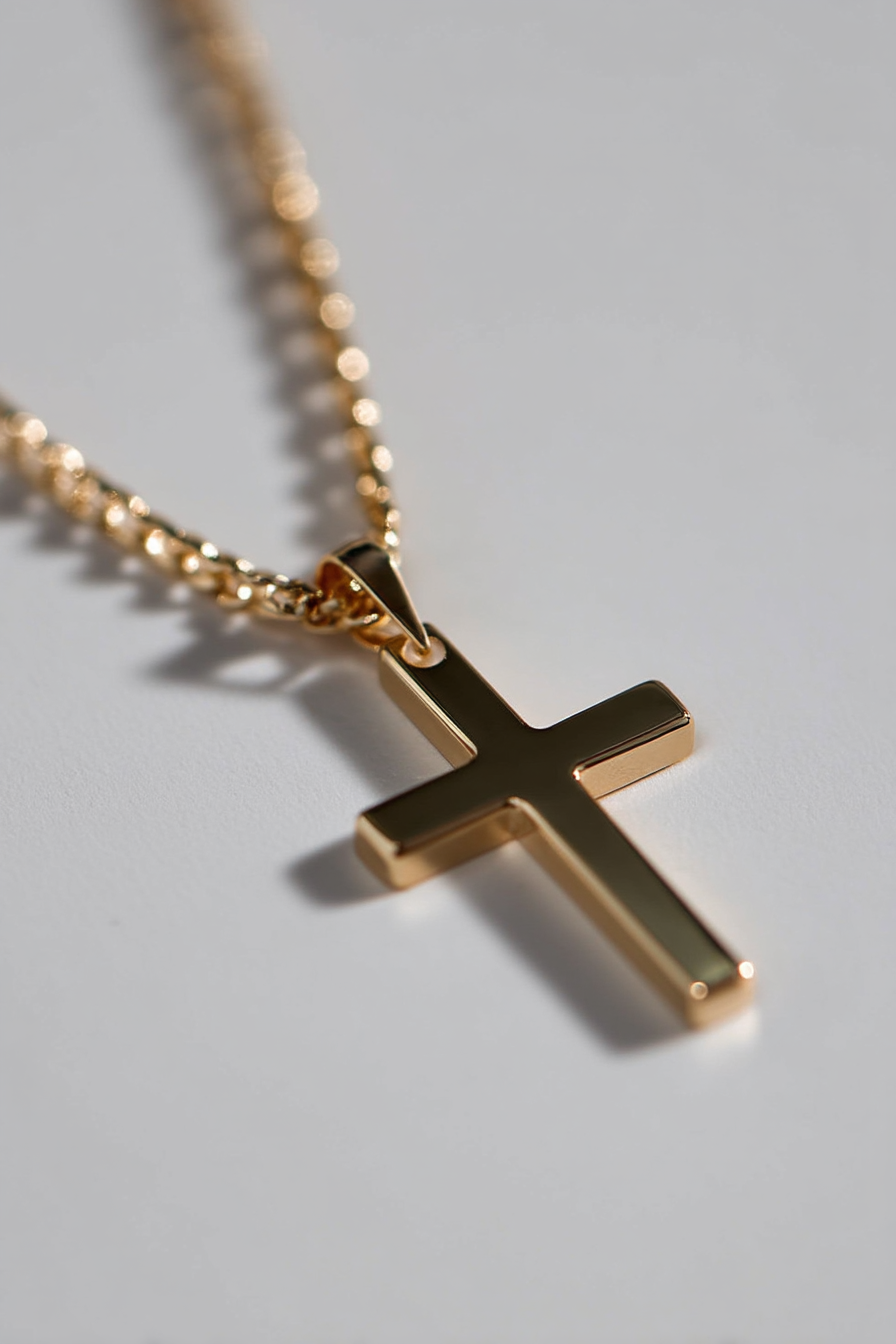 Bruce & Co Men’s Cross Pendant Necklace, 60 cm, 14K Gold-Plated