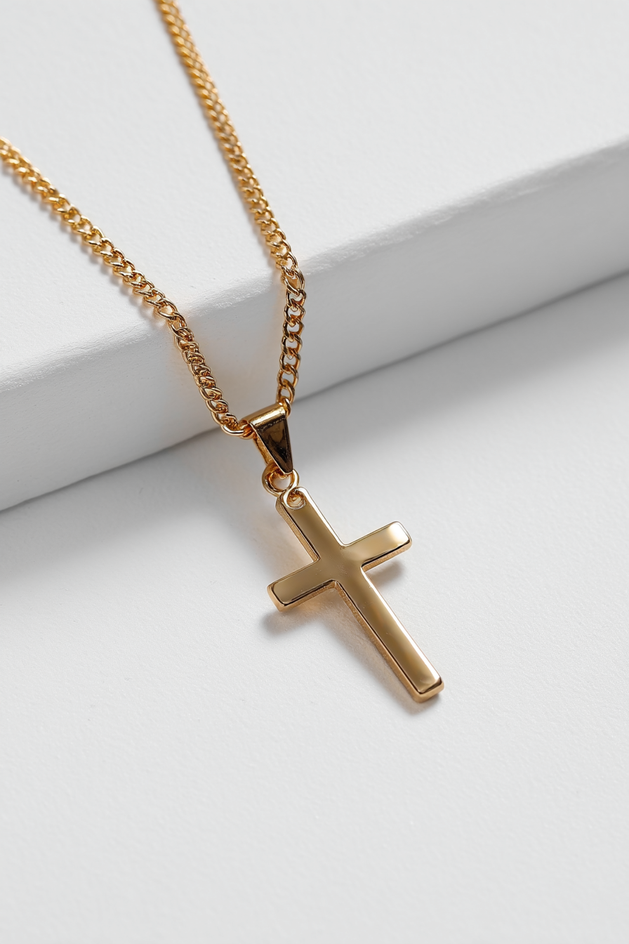 Bruce & Co Men’s Cross Pendant Necklace, 60 cm, 14K Gold-Plated