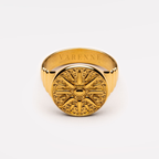 Bruce & Co Engraved Sun Disc Signet Ring, Steel